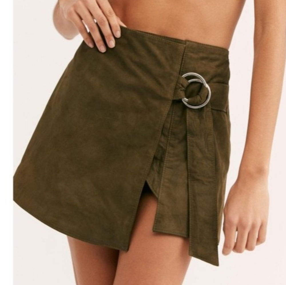 Free People‎ Understated Charley Suede Wrap Mini Skirt